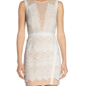 Anthropologie M Illusion Lace Sheath Mini Dress Pink